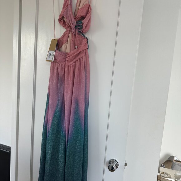 NWT PatBO Cut-out Plunge Maxi Dress Ombre Glitter Lurex Stretch Front Slit Sz 6 - Picture 11 of 12